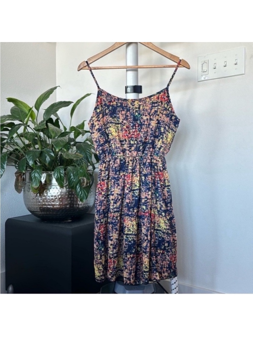 Daytrip multicolor Mini Dress Sz M Blue Yellow spaghetti strap